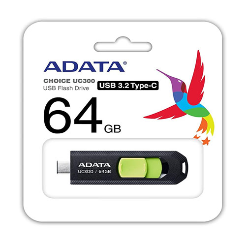 64GB AData USB3.2 UC300 Type-C USB Flash Drive Black/Green - Image 4