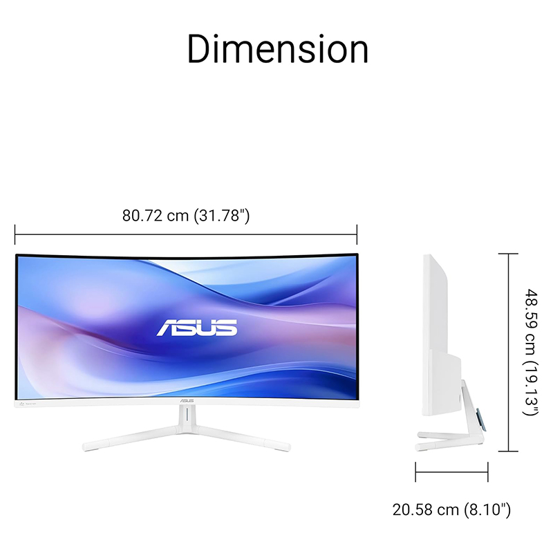 ASUS 34” Ultra-Wide Curved Eye Care Monitor (VU34WCIP-W) – WQHD (3440x1440), 1500R Curvature, Frameless, 100Hz, Nano-ion, SmoothMotion, Eye Care Plus, USB-C PD 65W, Speakers, 3 yr Warranty - Image 8